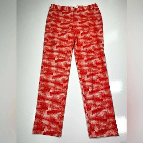 Hunter Bell Pants Orange Red White Paint Brush Ankle Cropped Slacks Size 4 - Picture 1 of 12